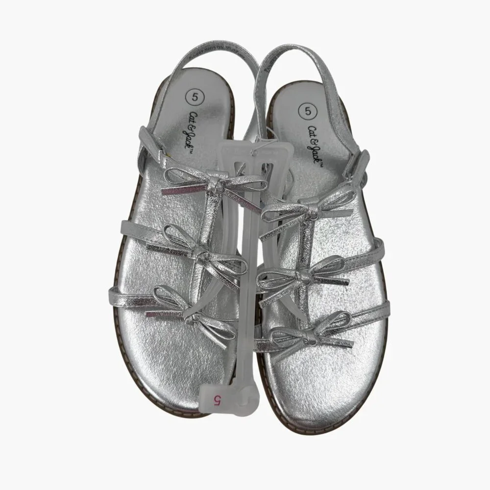 NEW Cat & Jack Kids' Aria Bow Sandals - Silver - Size 5